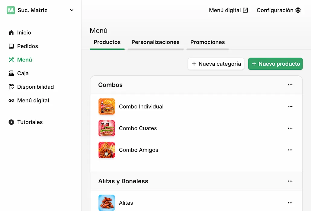 Gestión de menú centralizada