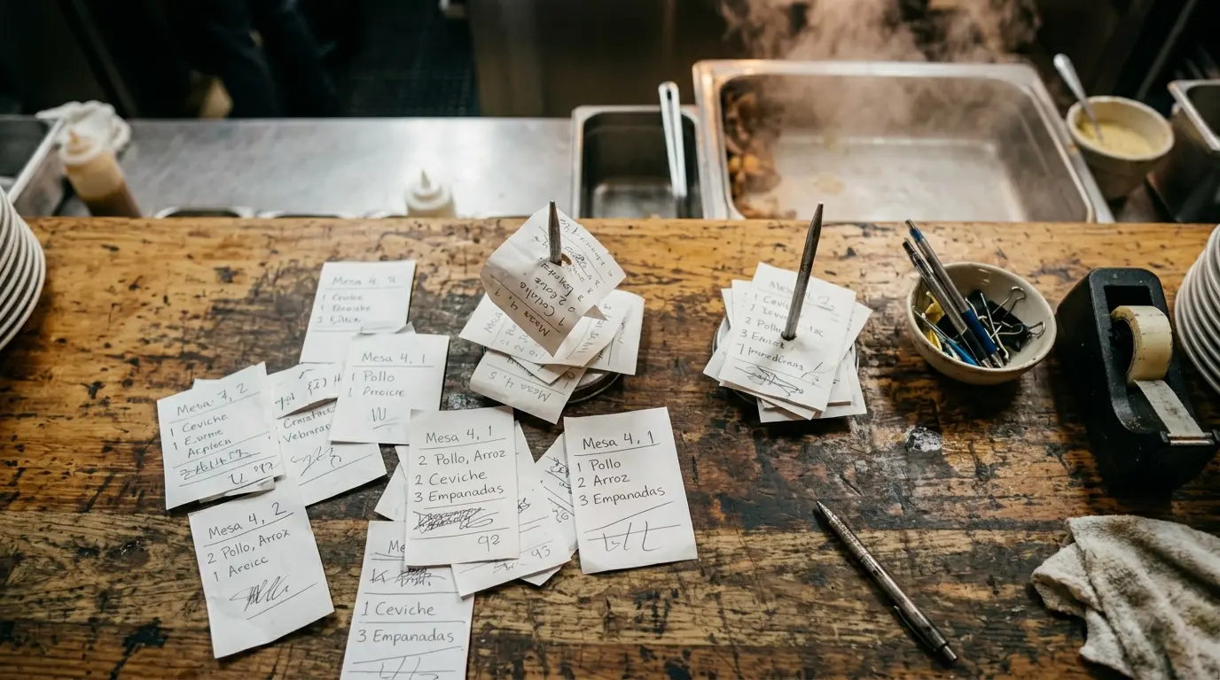 Comandas de restaurante en una mesa apiladas una encima de otra
