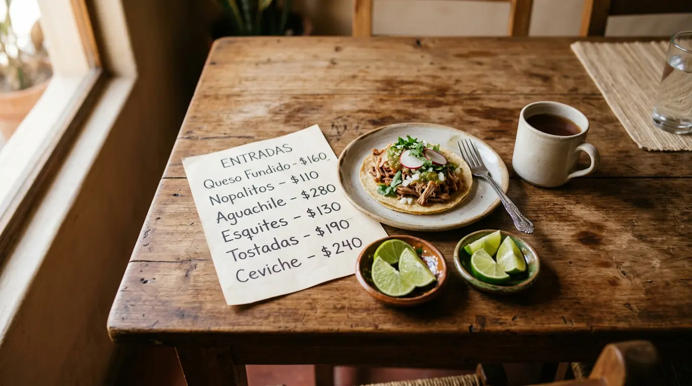 Menú y precios de un restaurante