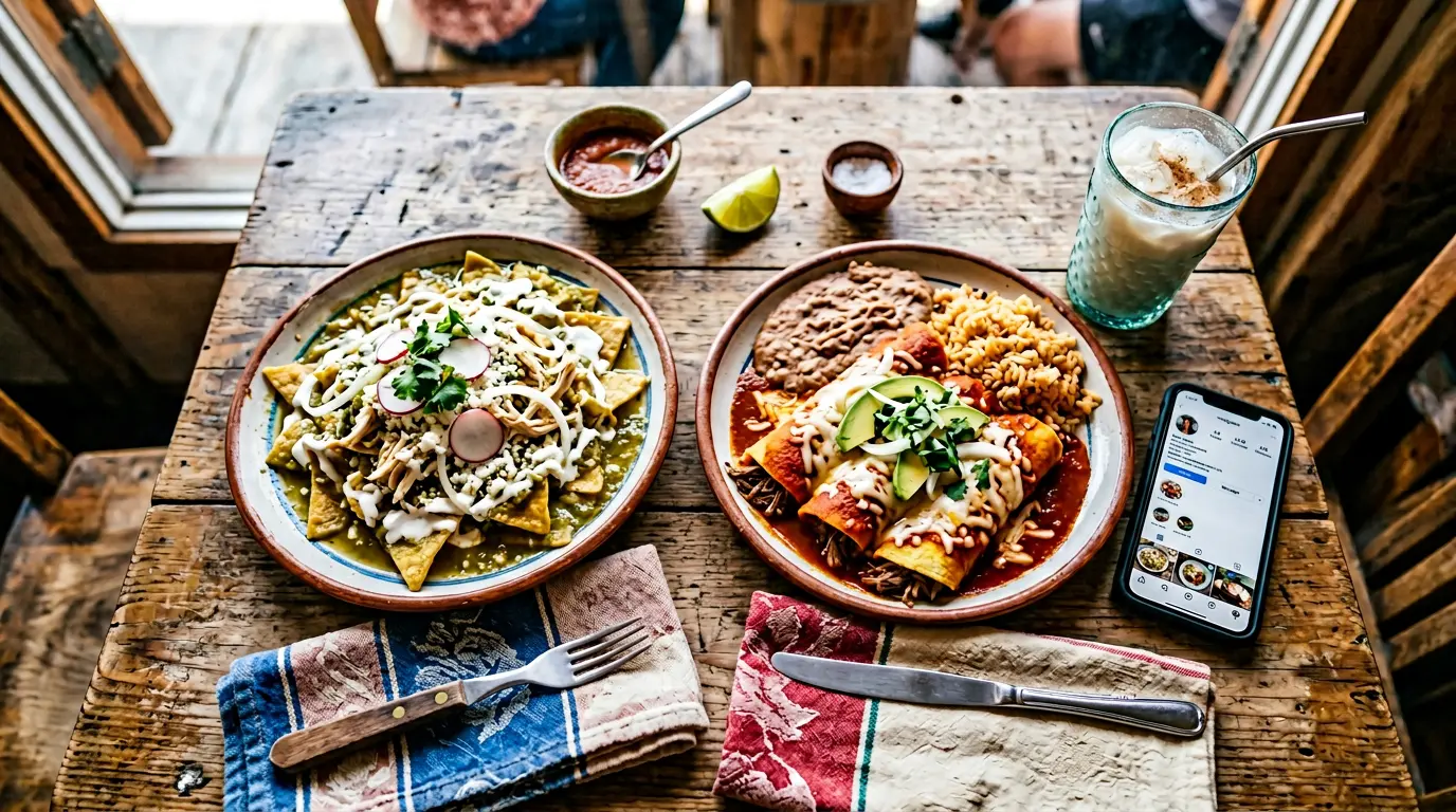 Tomando fotos a los platillos para hacer publicidad al restaurante.